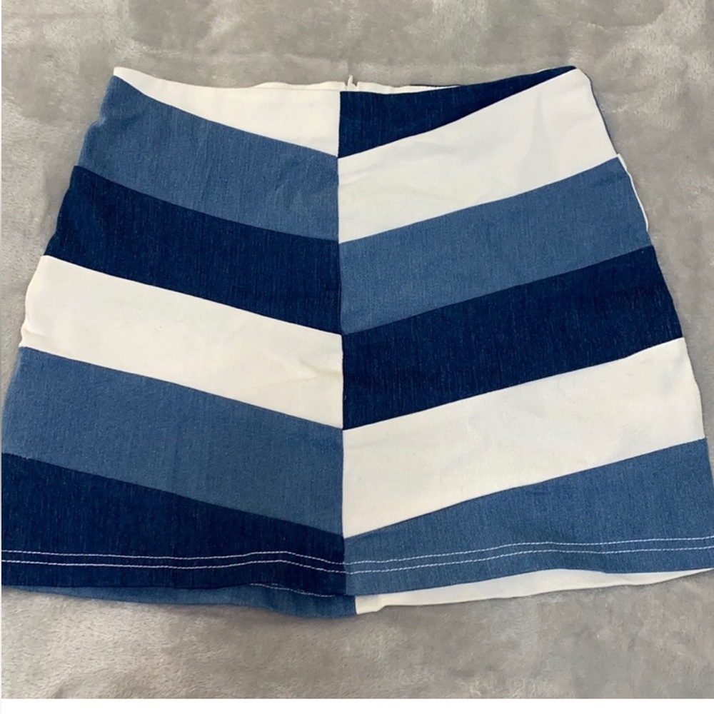 Altar’d state white/blue denim patchwork mini skirt